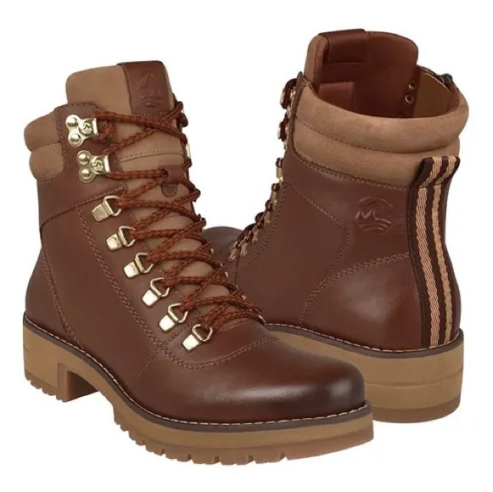 Flexi Brown leather lace up chunky sole boots 8 - Picture 2 of 5